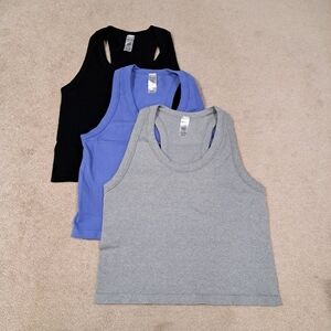 Reflex Set Of 3 Tanks Racer Back Ribbed Seamless Black Blue Grey Size XXL